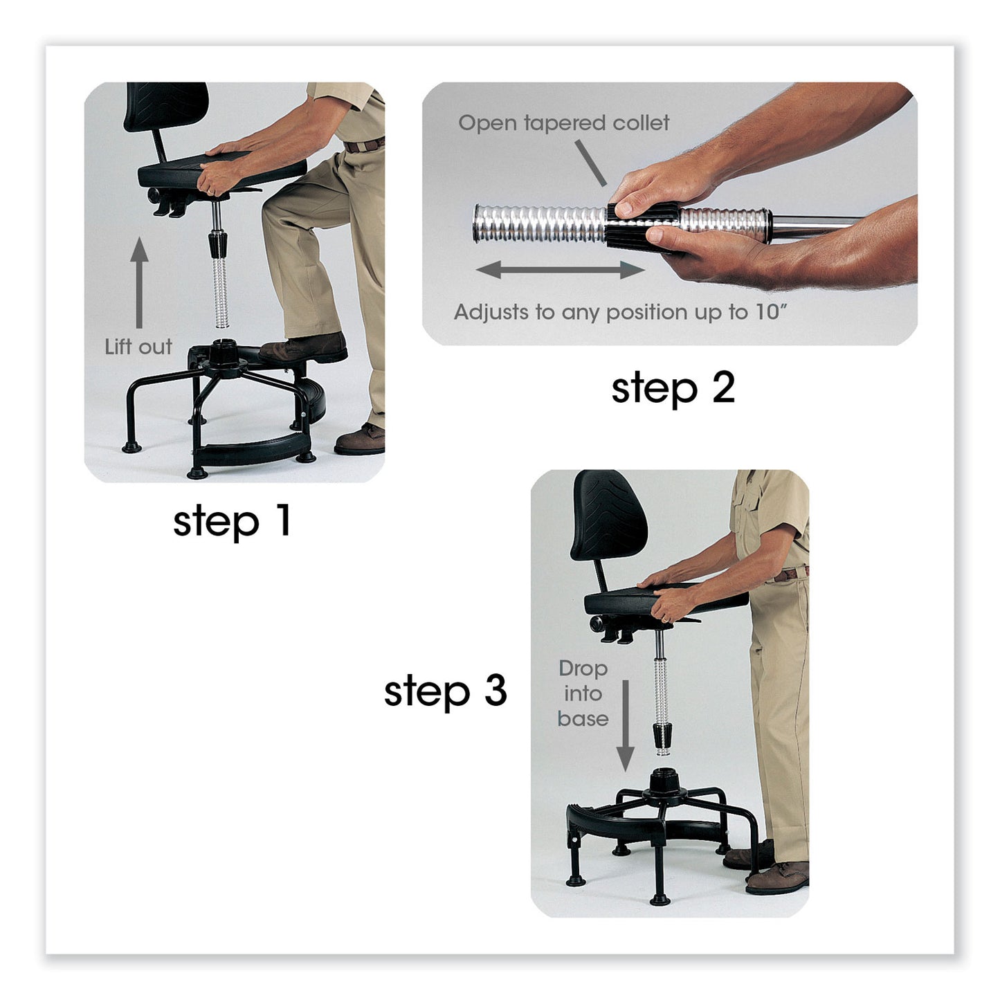 Task Master Deluxe Industrial Chair, Supports Up to 250 lb, 17" to 35" Seat Height, Black