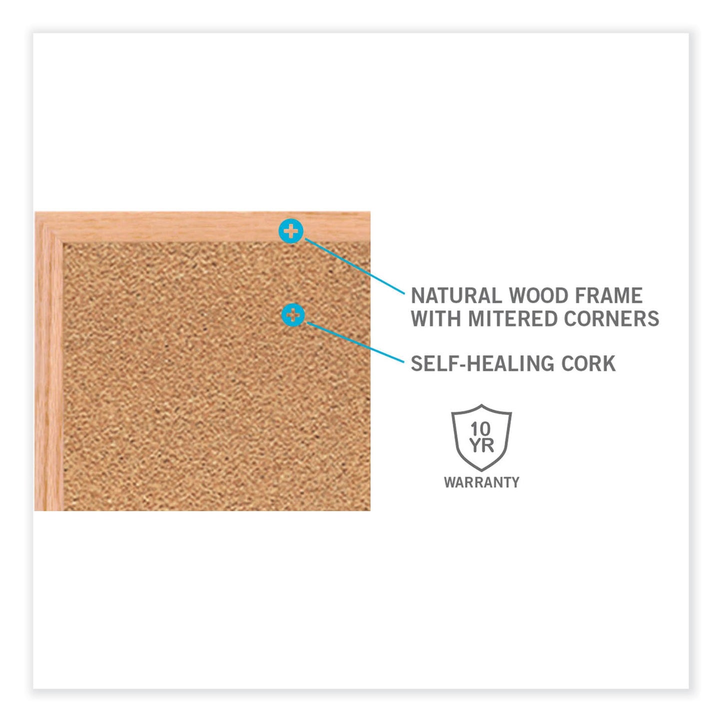 Natural Cork Bulletin Board with Wood Frame, 48.5" x 48.5", Tan Surface, Oak Finished Wood Frame
