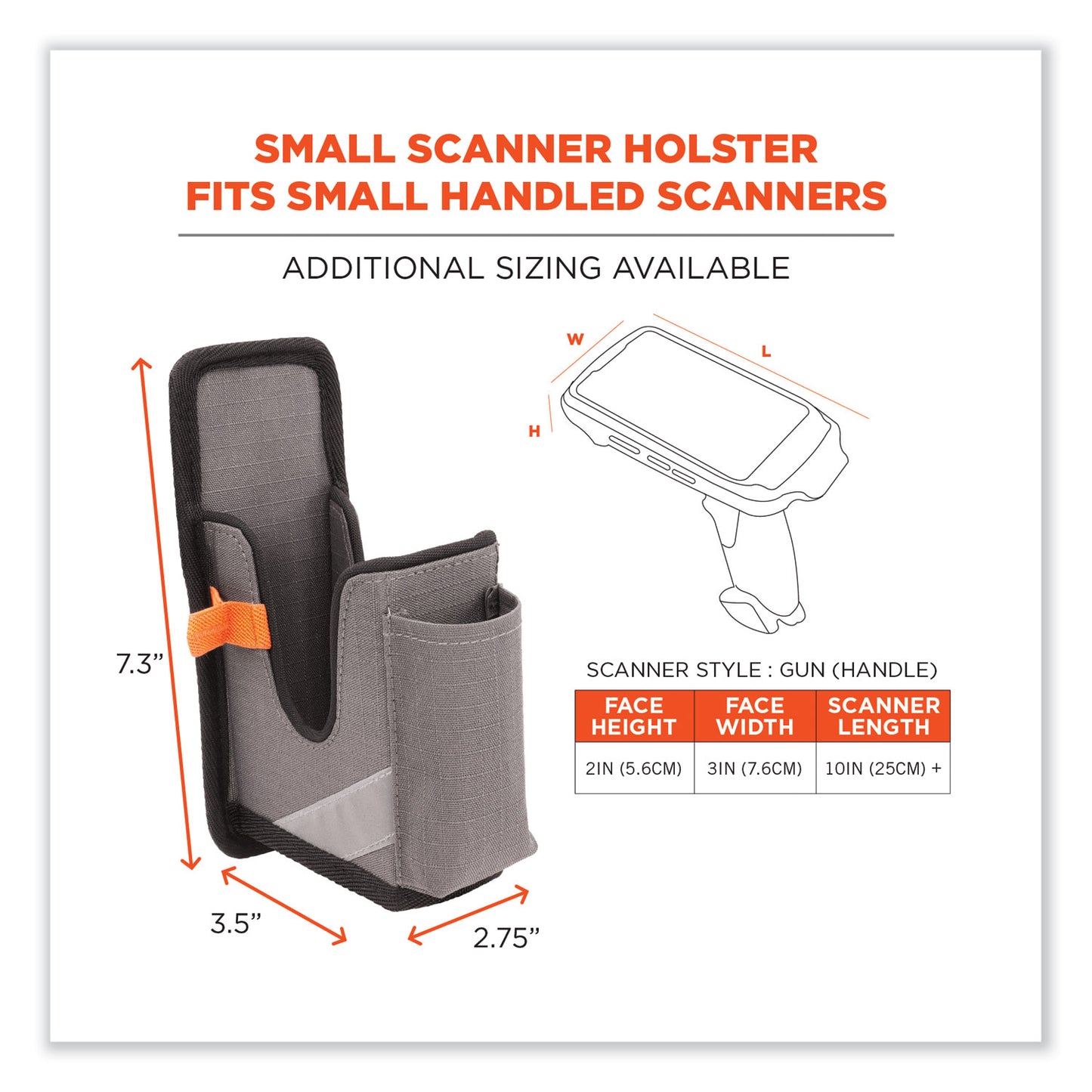 Squids 5541 Handheld Barcode Scanner Holster with Belt Clip, 2 Compartments, 2.75 x 3.5 x 7.3, Polyester,Gray