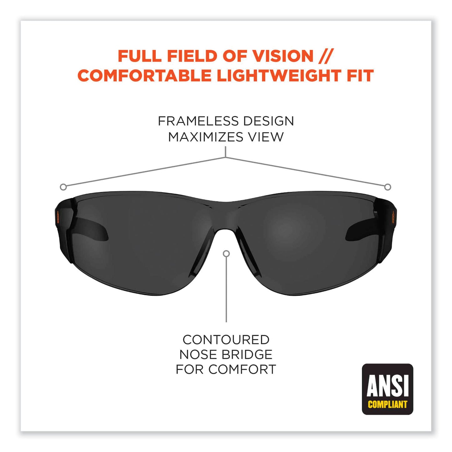 Skullerz Saga Frameless Safety Glasses, Fog-Off Technology, Frameless, Smoke Single Lens