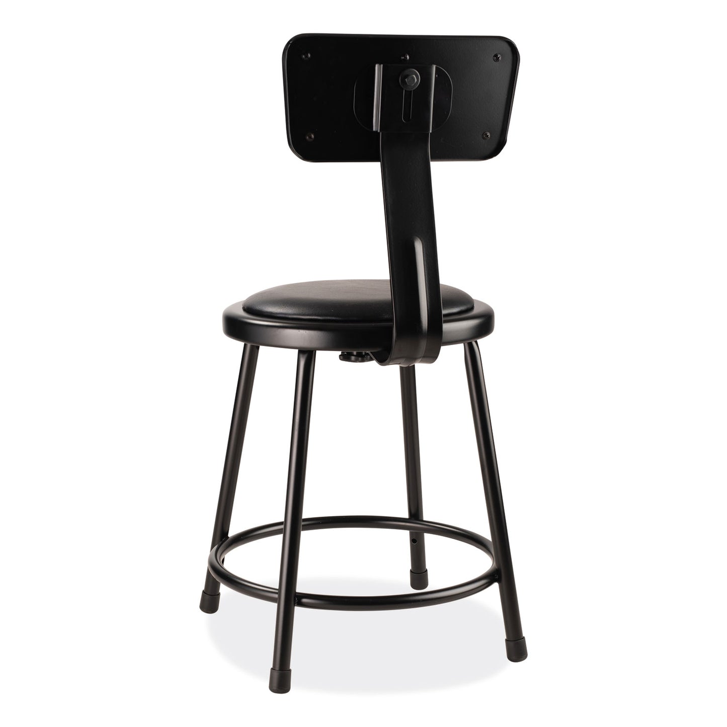 6400 Series Heavy Duty Vinyl Padded Stool with Backrest, Supports 300 lb, 18" Seat Height, Black Seat, Black Back, Black Base