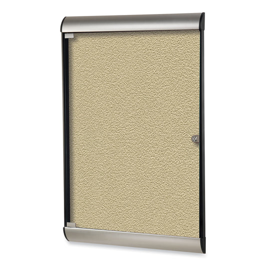 Silhouette 1 Door Enclosed Vinyl Bulletin Board, 27.75" x 42.13", Caramel Surface, Black/Satin Aluminum Frame