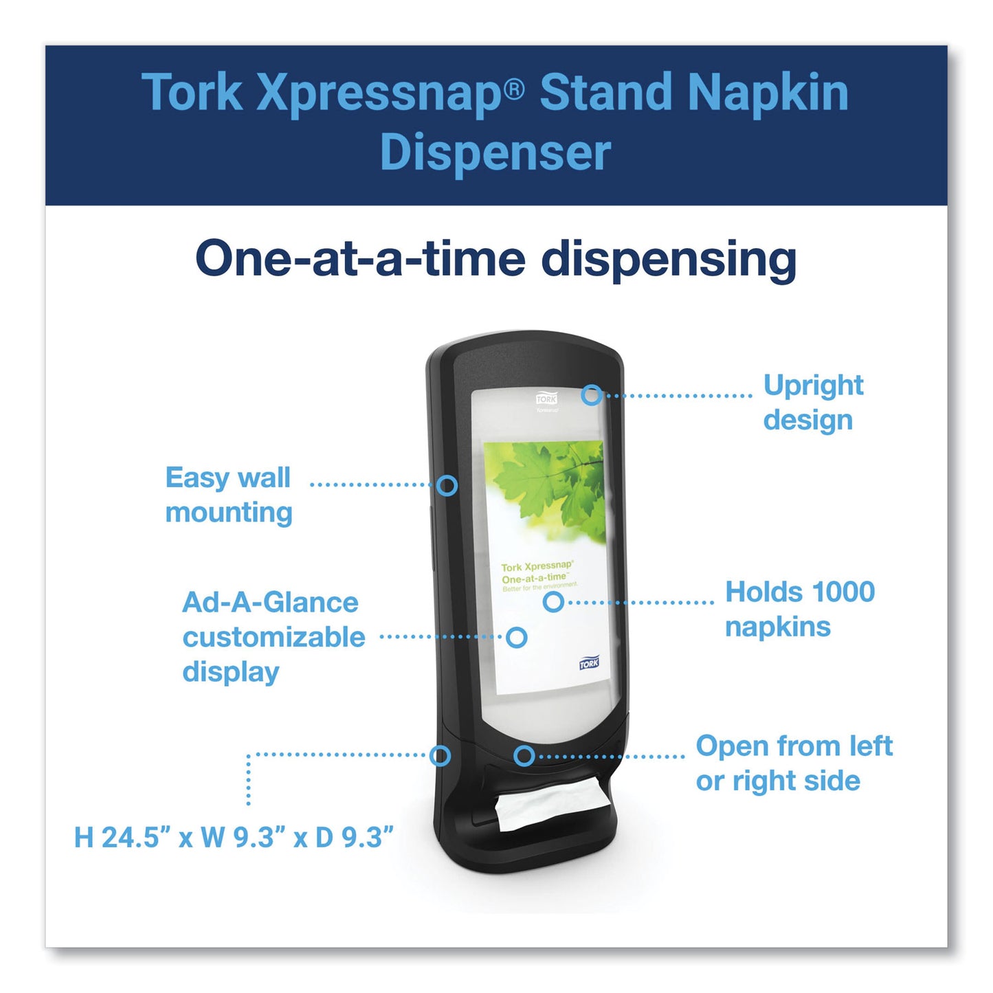 Xpressnap Stand Napkin Dispenser, 9.25 x 9.25 x 24.5, Black