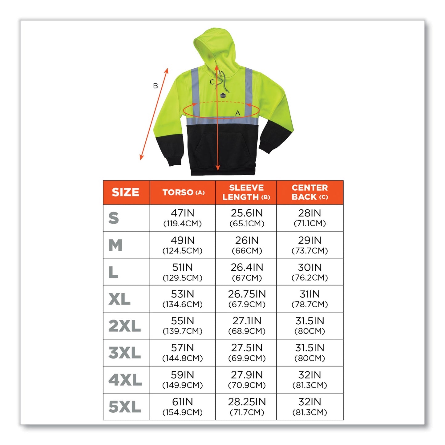 GloWear 8293 Hi-Vis Class 2 Hooded Sweatshirt Black Bottom, 3X-Large, Lime