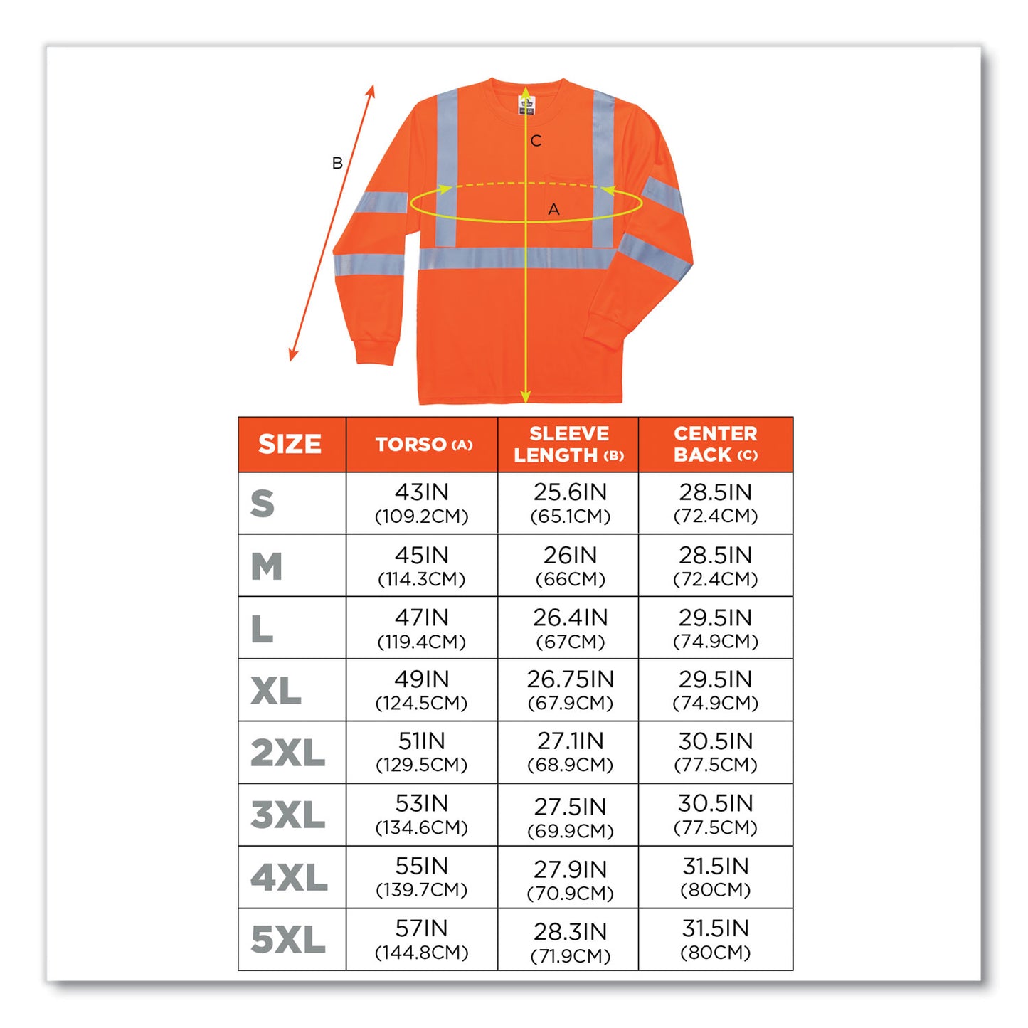 GloWear 8391 Class 3 Hi-Vis Long Sleeve Shirt, 2X-Large, Orange