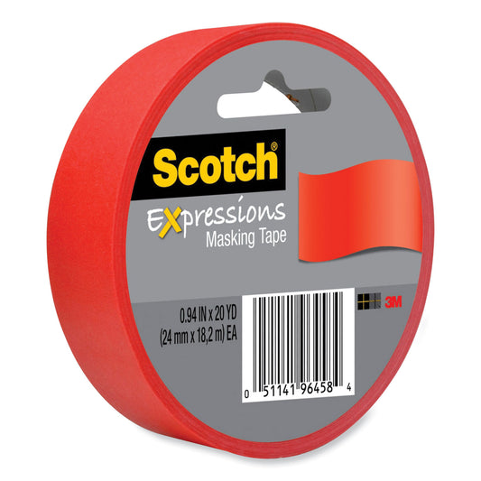 Expressions Masking Tape, 3" Core, 0.94" X 20 Yds, Primary Red