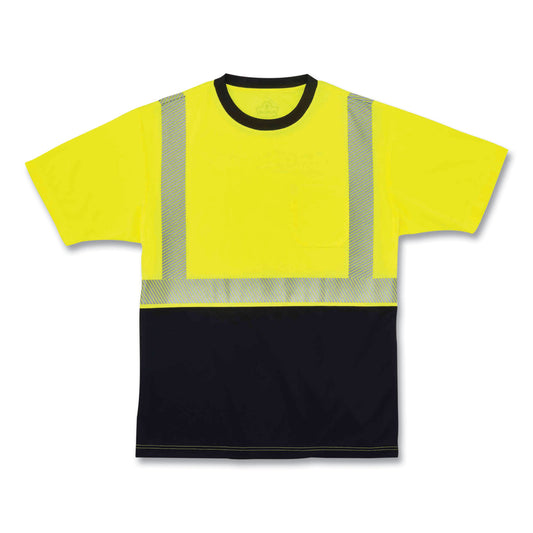 GloWear 8280BK Class 2 Performance T-Shirt with Black Bottom, Small, Lime