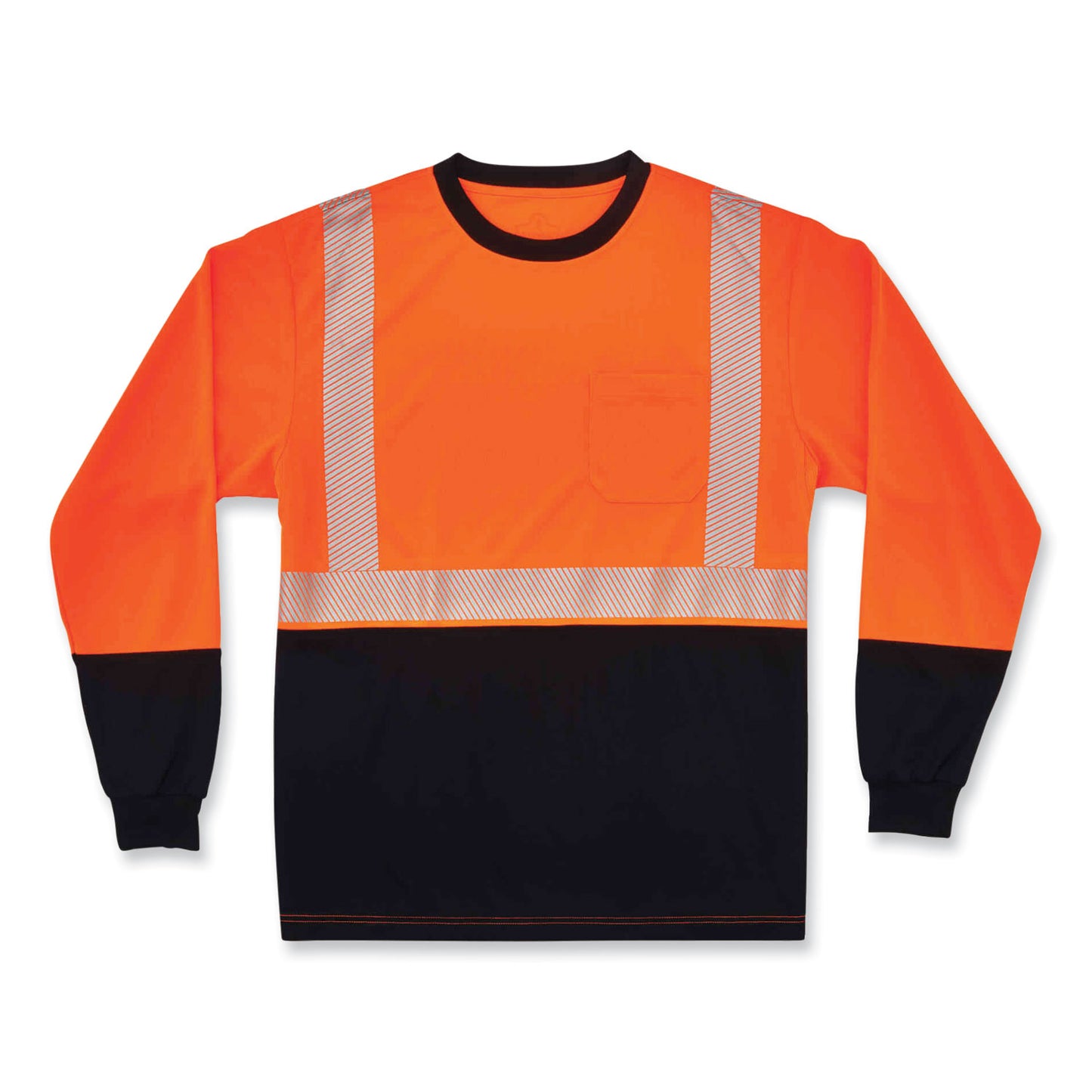 GloWear 8281BK Class 2 Long Sleeve Shirt with Black Bottom, Medium, Orange