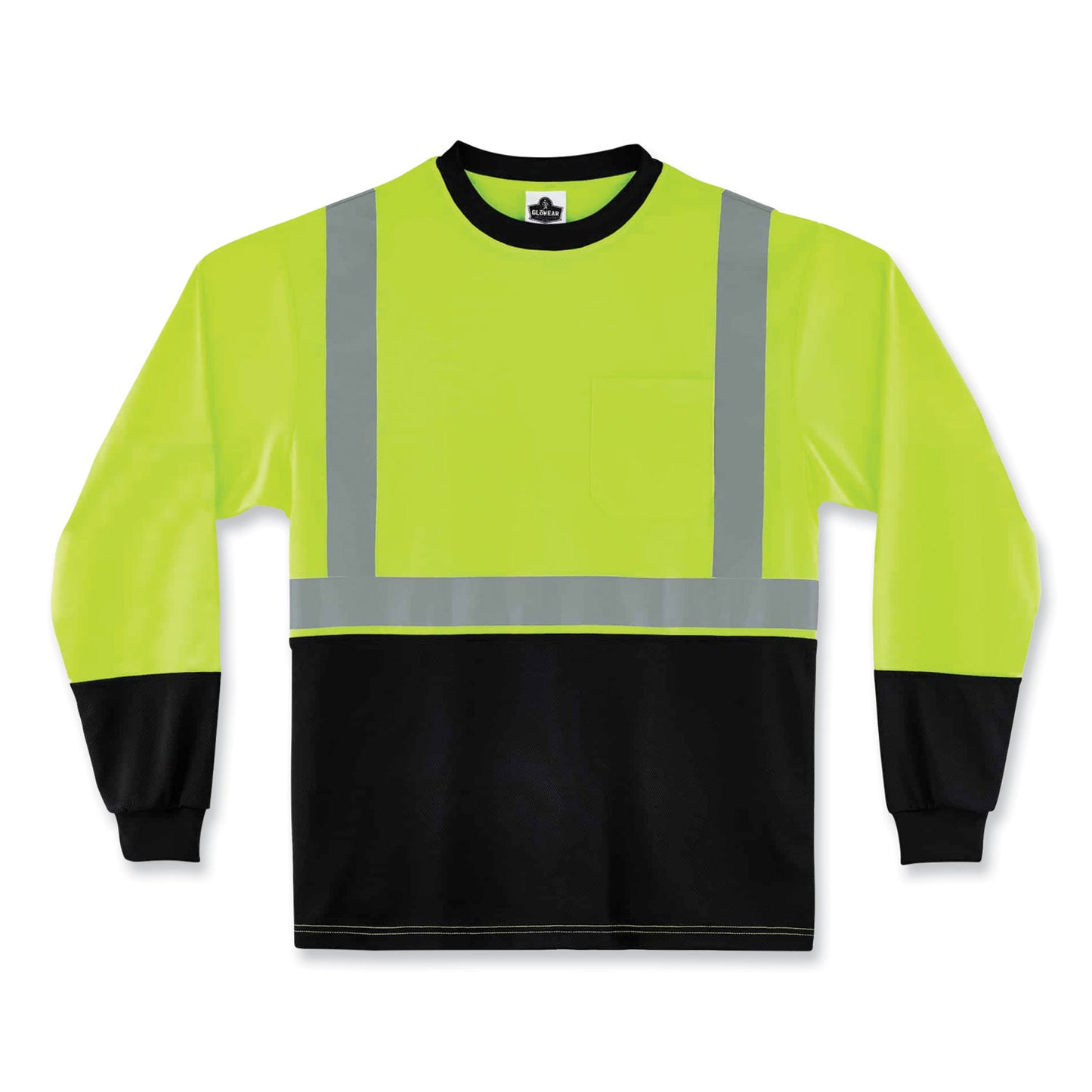 GloWear 8291BK Type R Class 2 Black Front Long Sleeve T-Shirt, Small, Lime