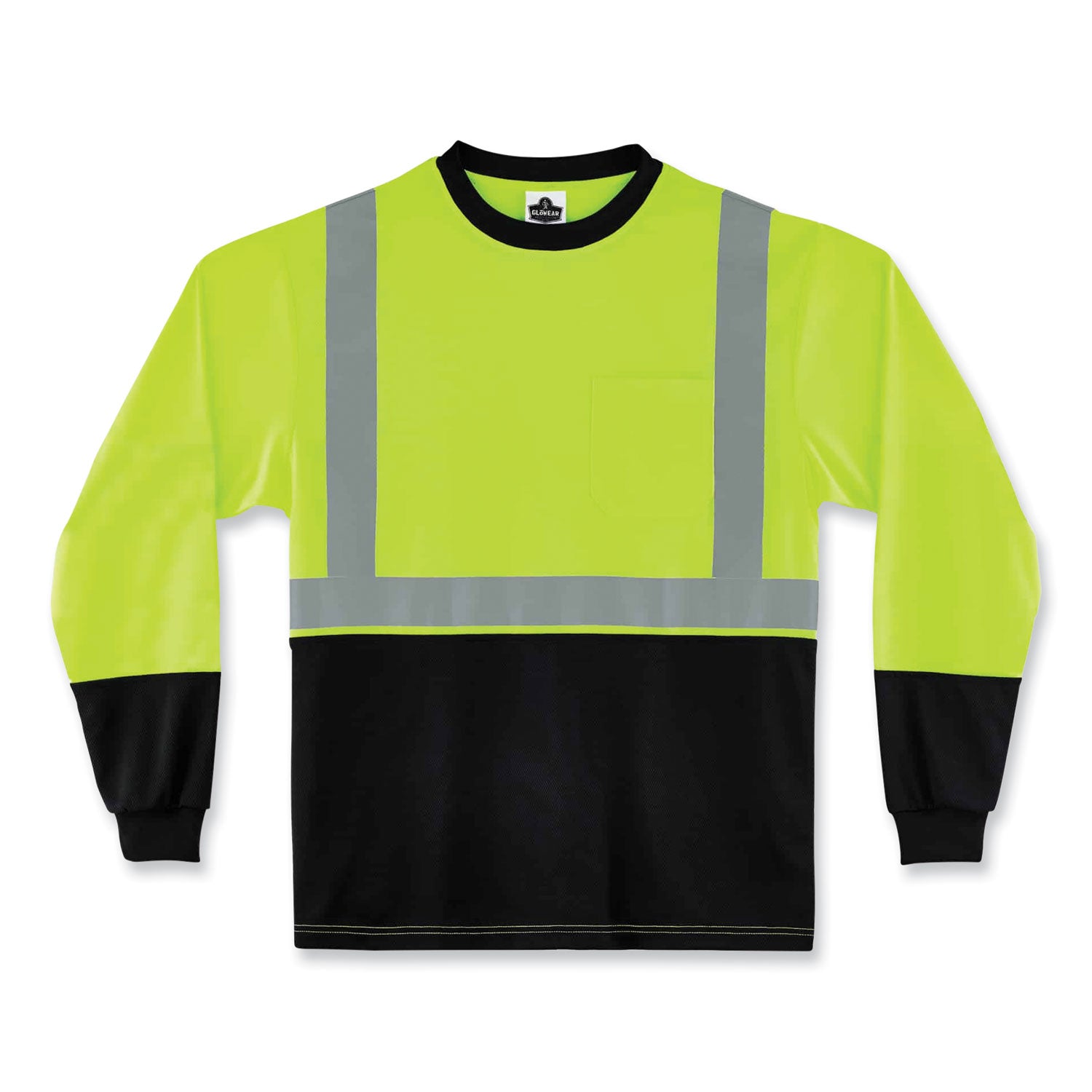 GloWear 8291BK Type R Class 2 Black Front Long Sleeve T-Shirt, Small, Lime