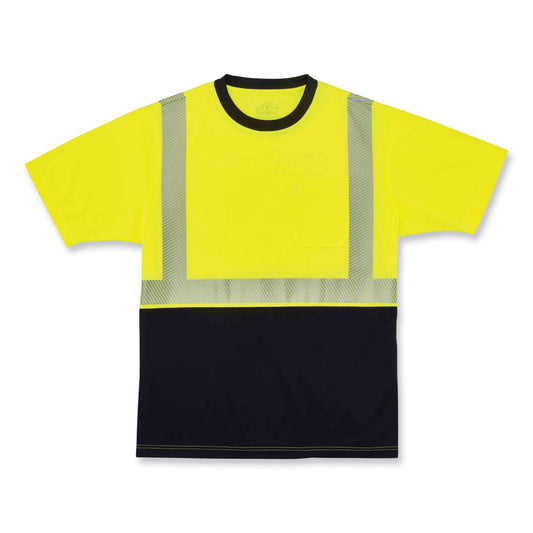 GloWear 8280BK Class 2 Performance T-Shirt with Black Bottom, Medium, Lime