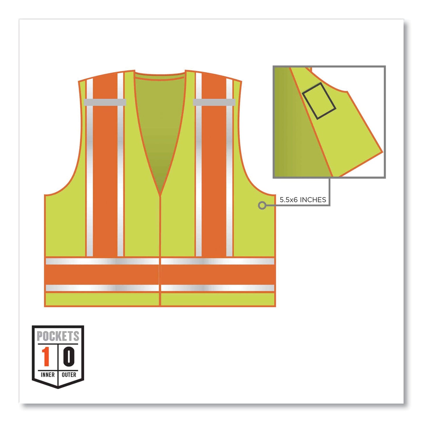 GloWear 8245PSV Class 2 Public Safety Vest, Polyester, 4X-Large/5X-Large, Lime