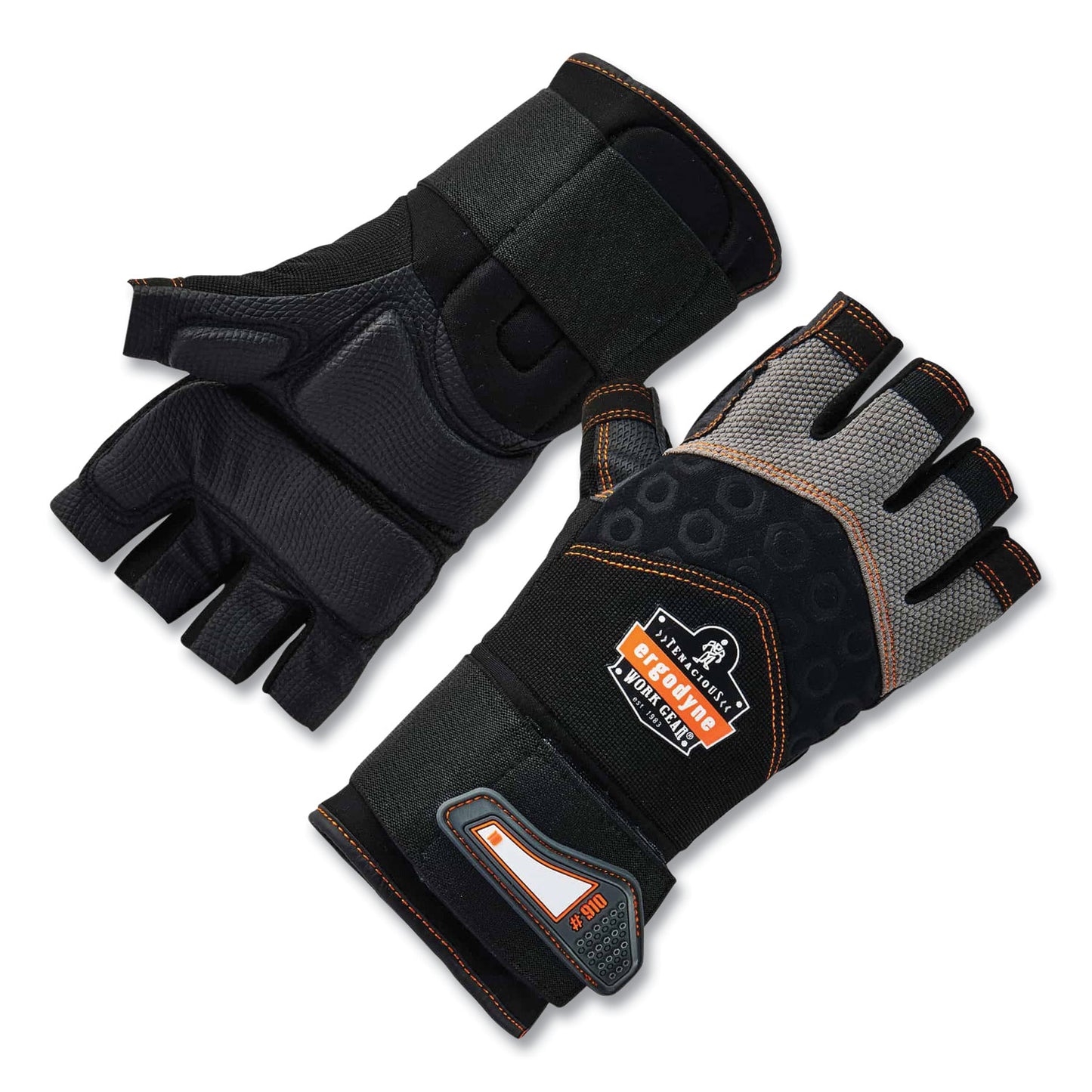 ProFlex 910 Half-Finger Impact Gloves + Wrist Support, EN388: 1121X, 12.5" Long, Large, Black, Pair