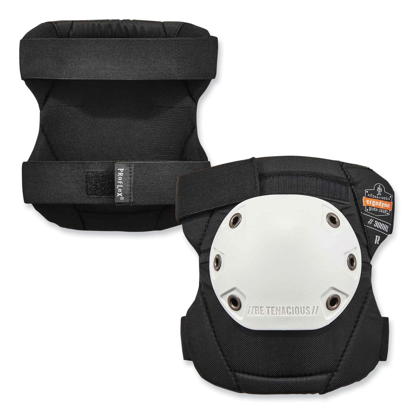 ProFlex 300HL Knee Pads, Rounded Hard Cap, Hook and Loop Closure, One Size Fits Most, White Cap, Pair