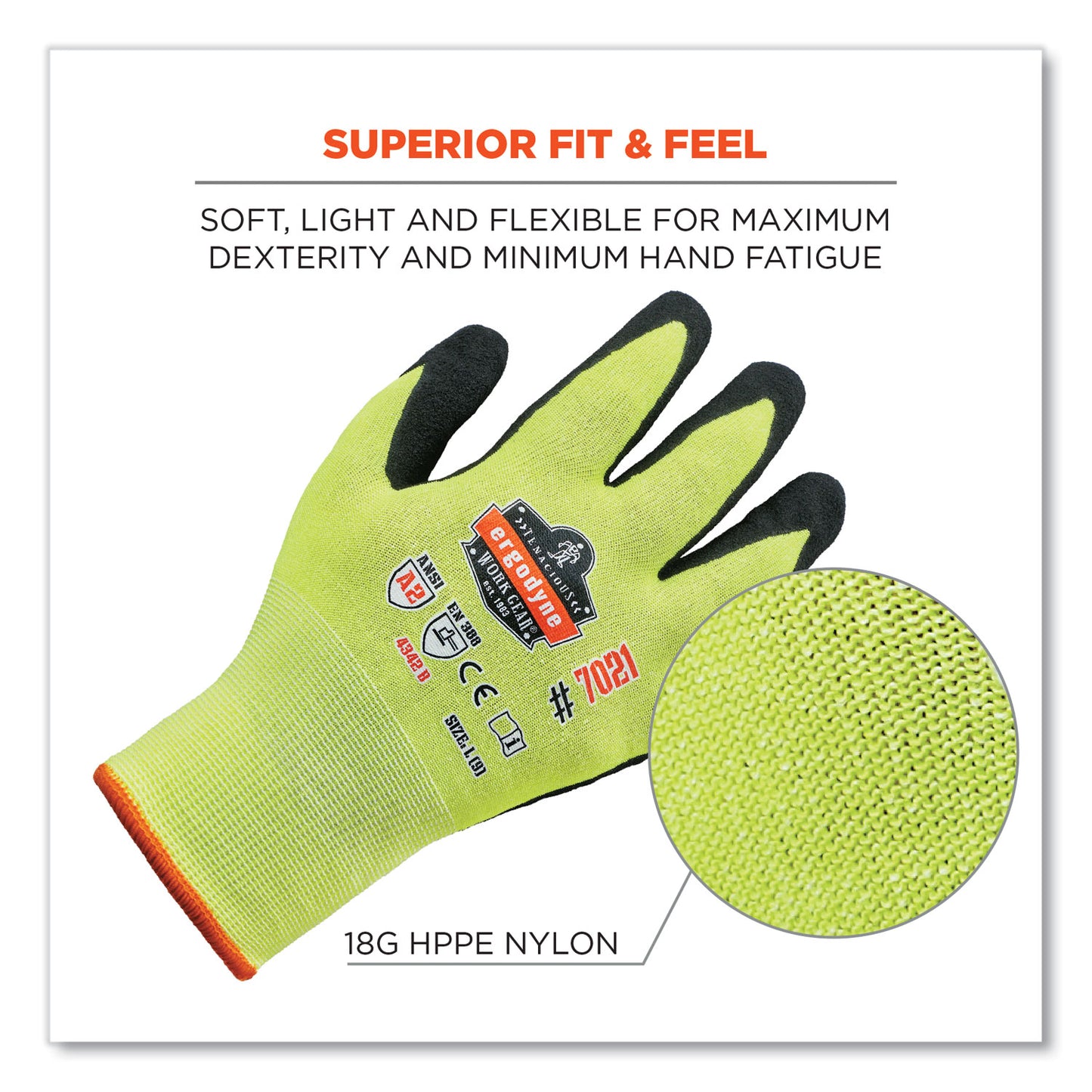 ProFlex 7021 Hi-Vis Nitrile-Coated CR Gloves, EN388: 4342B, 8.5" Long, Small, Lime, Pair