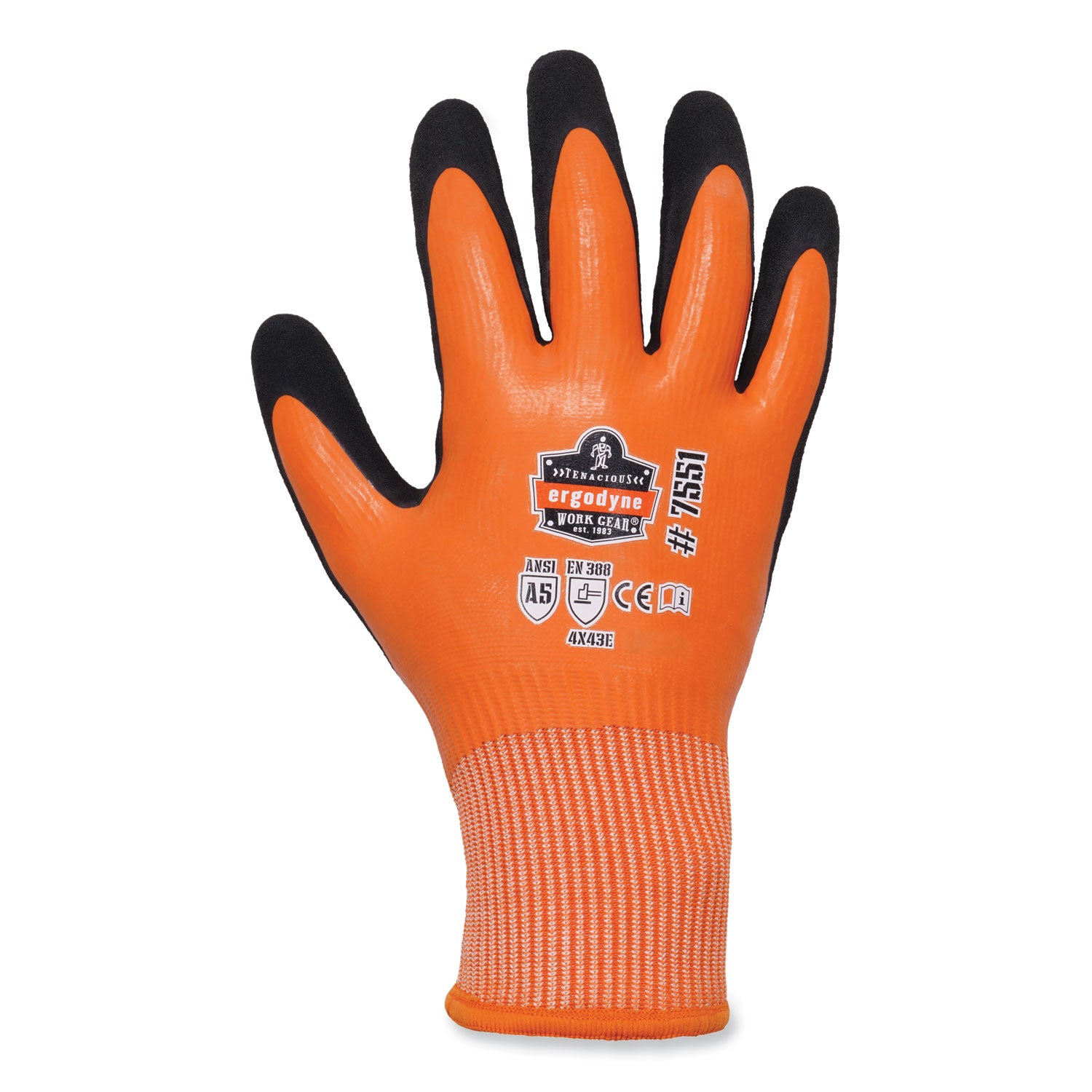 ProFlex 7551 ANSI A5 Coated Waterproof CR Gloves, EN388: 4X43E, 11" Long, XX-Large, Orange, Pair