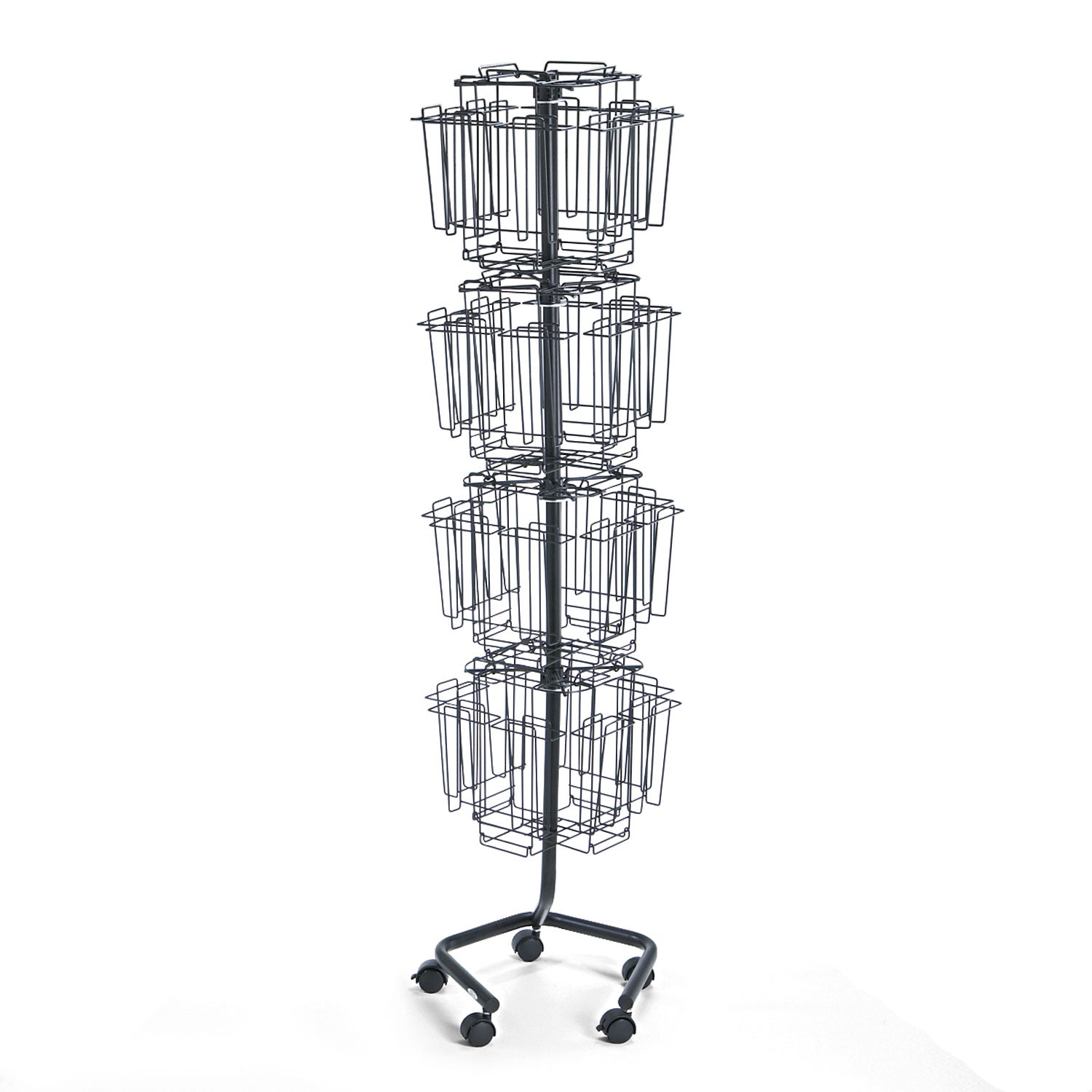 Wire Rotary Display Racks, 32 Compartments, 15w X 15d X 60h, Charcoal