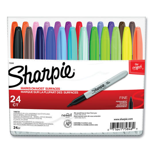 Fine Tip Permanent Marker, Fine Bullet Tip, Assorted Colors, 24/set