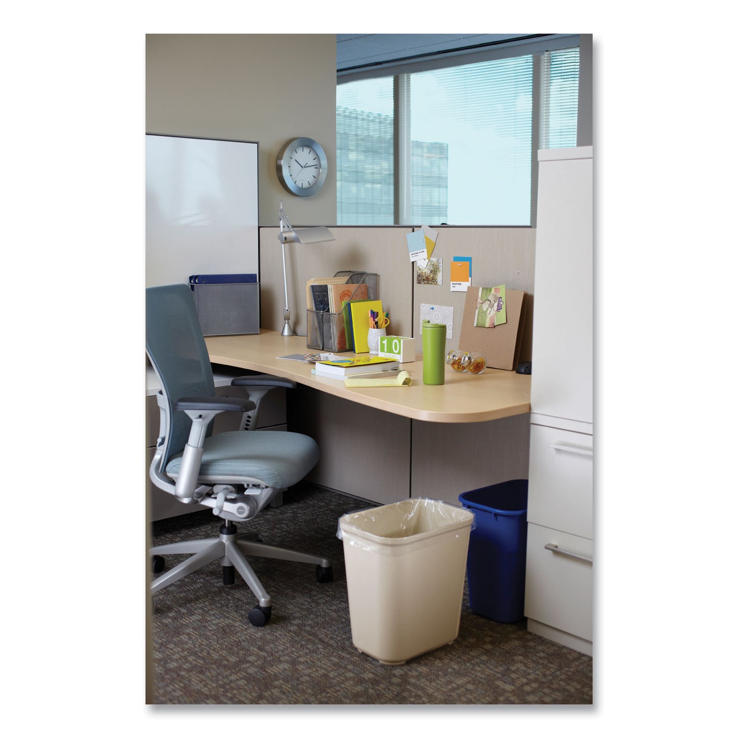 Fiberglass Wastebasket, 7 gal, Fiberglass, Beige