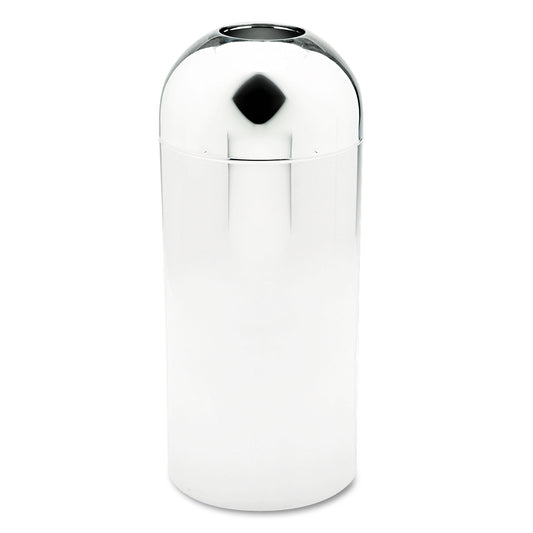 Dome Top Receptacle with Open Top, 15 gal, Steel, Chrome