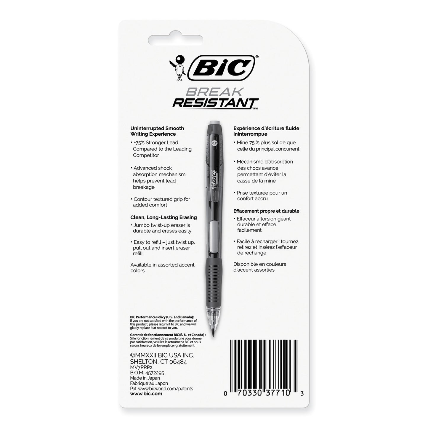 Break-Resistant Mechanical Pencils with Erasers, 0.7 mm, HB (#2), Black Lead, Assorted Barrel Colors, 2/Pack