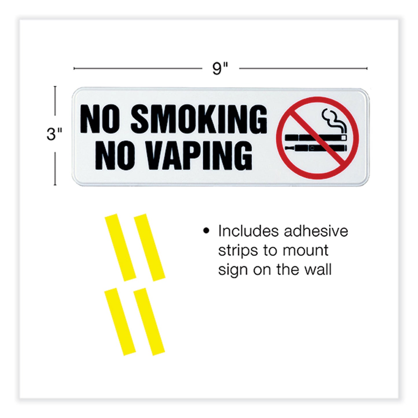 No Smoking No Vaping Indoor/Outdoor Wall Sign, 9" x 3", Black Face, Black/Red Graphics, 4/Pack