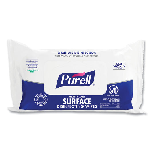 Healthcare Surface Disinfecting Wipes, 1-Ply, 7 x 10, Unscented, White, 72/Pack