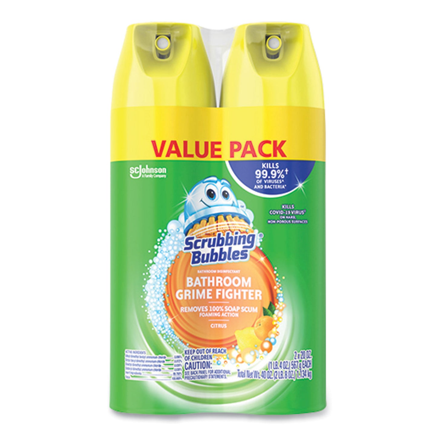 Bathroom Disinfectant Grime Fighter Aerosol, Citrus Scent, 20 oz Aerosol Spray, 2/Pack