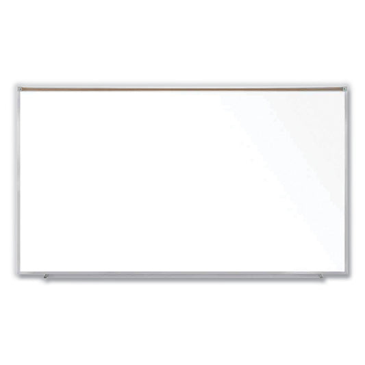 Magnetic Porcelain Whiteboard with Aluminum Frame and Maprail, 96.53" x 60.47", White Surface, Satin Aluminum Frame