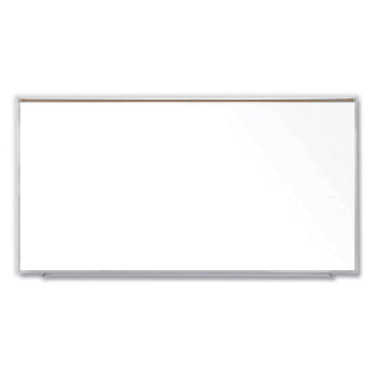 Magnetic Porcelain Whiteboard with Aluminum Frame and Maprail, 120.59" x 60.47", White Surface, Satin Aluminum Frame