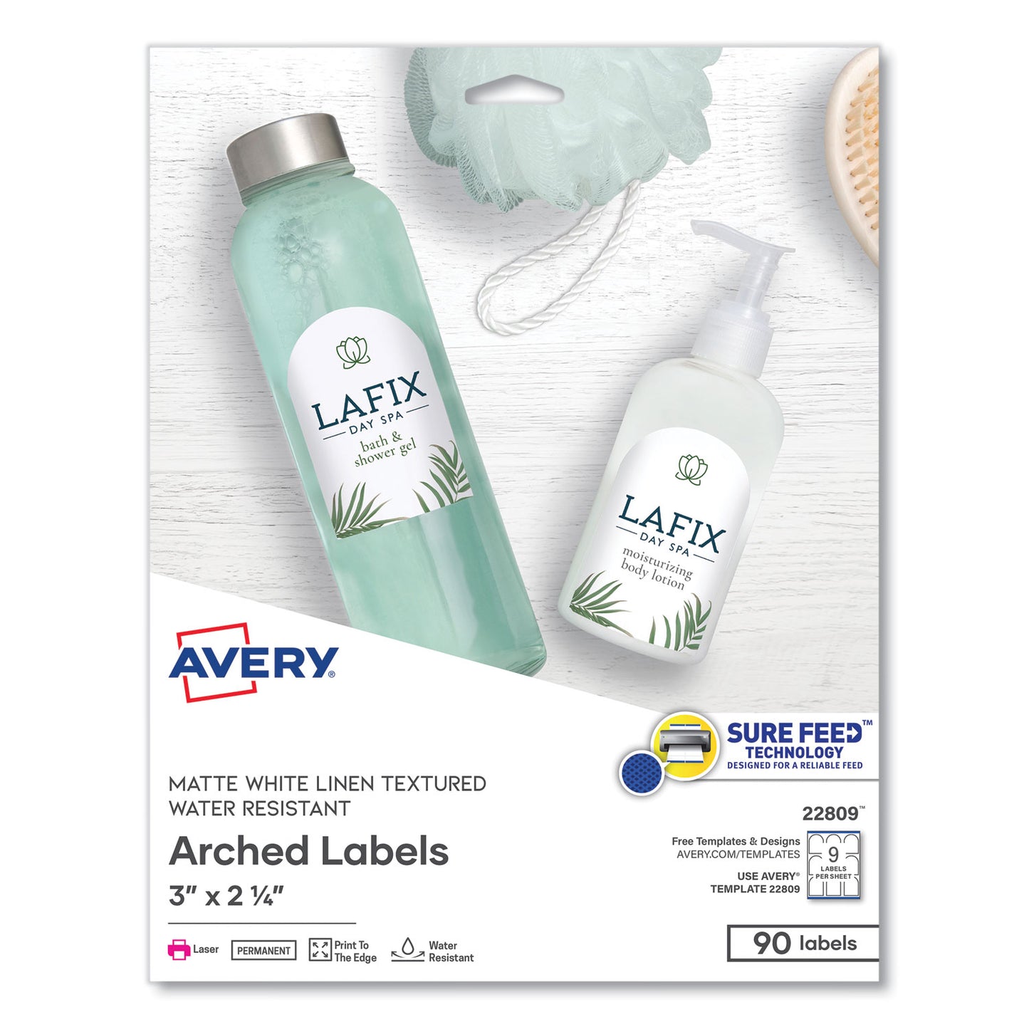 Textured Arched Print-To-The-Edge Labels, Laser Printers, 3 X 2.25, White, 9/sheet, 10 Sheets/pack