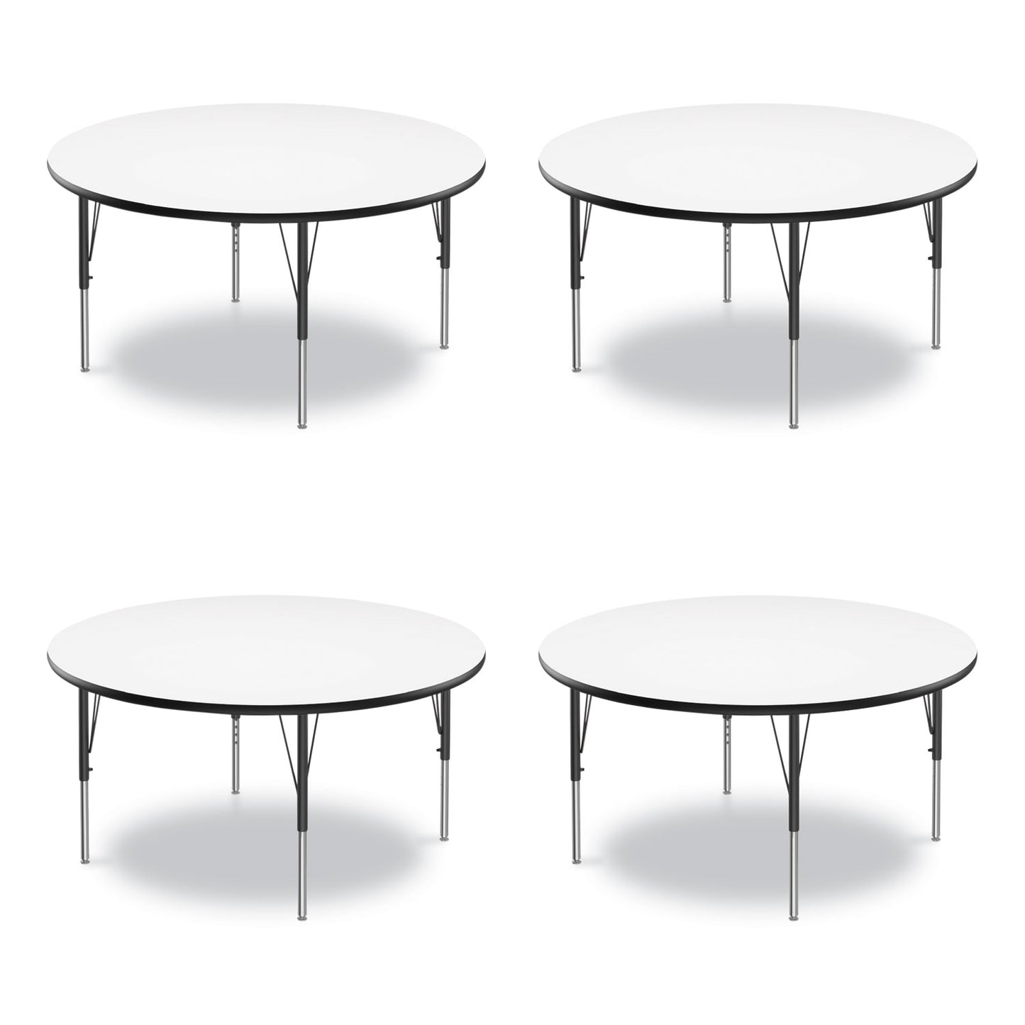 Dry Erase Markerboard Activity Tables, Round, 42" x 19" to 29", White Top, Black Legs, 4/Pallet