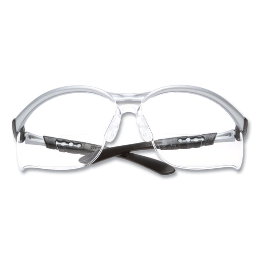 BX Molded-In Diopter Safety Glasses, 2.0+ Diopter, Silver/Black Half Frame, Clear Dual Lens