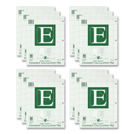 Engineer Pad, Data Format (0.5" Margin) and Quadrille Rule (5 sq/in, 1 sq/in), (200) Light Green 8.5 x 11 Sheets, 12/Carton