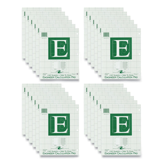 Engineer Pad, Data Format (1.25" Margin) and Quadrille Rule (5 sq/in, 1 sq/in), (100) Light Green 8.5 x 11 Sheets, 24/Carton