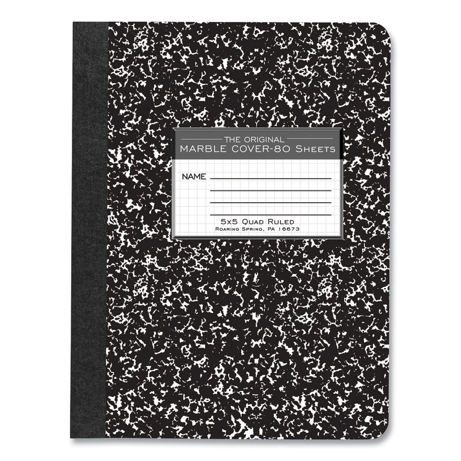 Hardcover Marble Composition Book, Quadrille Rule (5 sq/in), Black Marble Cover, (80) 9.75 x 7.5 Sheets, 48/Carton