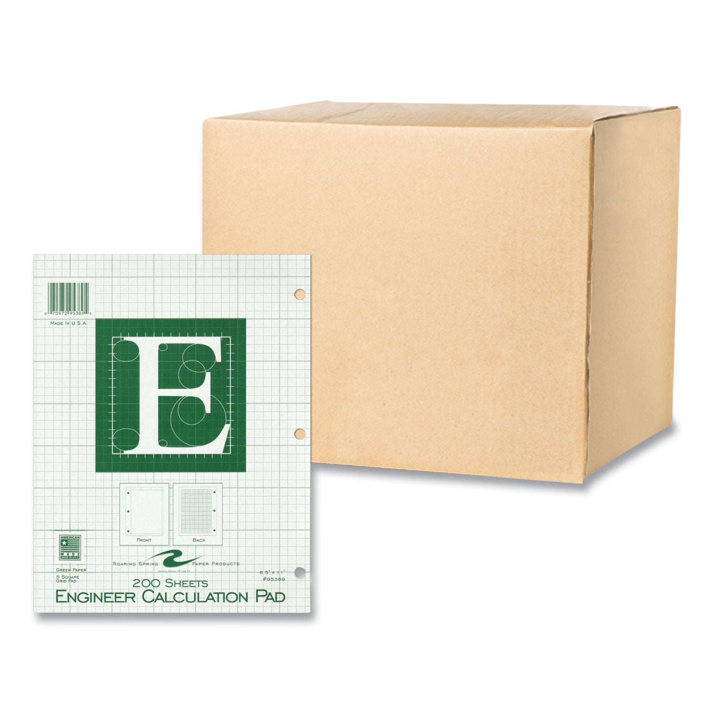 Engineer Pad, Data Format (0.5" Margin) and Quadrille Rule (5 sq/in, 1 sq/in), (200) Light Green 8.5 x 11 Sheets, 12/Carton
