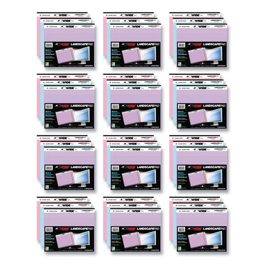 WIDE Landscape Format Writing Pad, Medium/College Rule, (40) Assorted Color 11 x 8.5 Sheets, 12/Carton