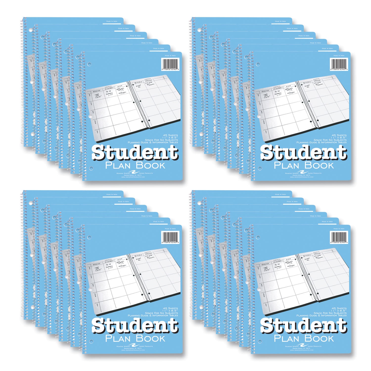Student Plan Book, Homework/Assignment-Tracking, 22-Weeks: Six-Subject Day, Light Blue Cover, (45) 11 x 8.5 Sheets, 24/Carton
