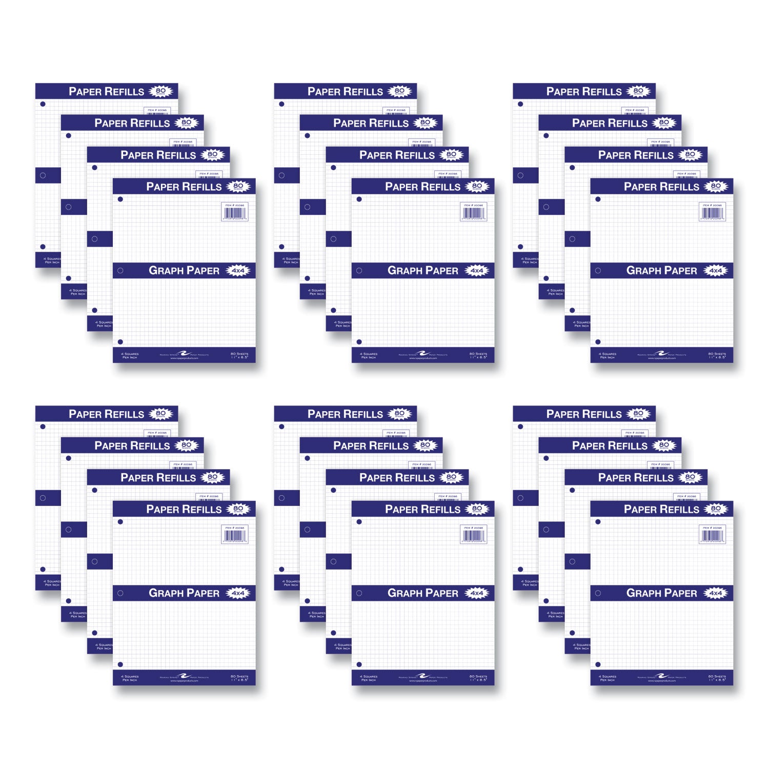 Graph Filler Paper, 3-Hole, 8.5 x 11, Quadrille: 4 sq/in, 80 Sheets/Pack, 24 Packs/Carton