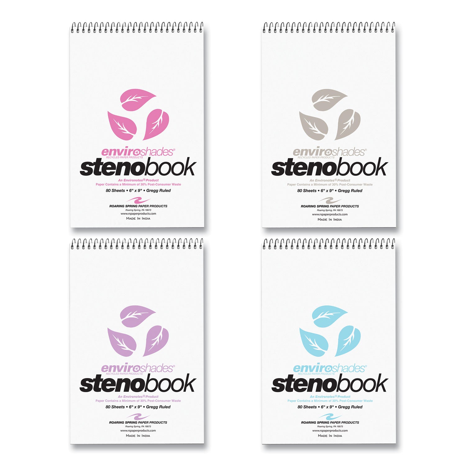 EnviroShades Steno Pad, White Cover, Gregg Rule, (80) Assorted Color 6 x 9 Sheets, 24/Carton