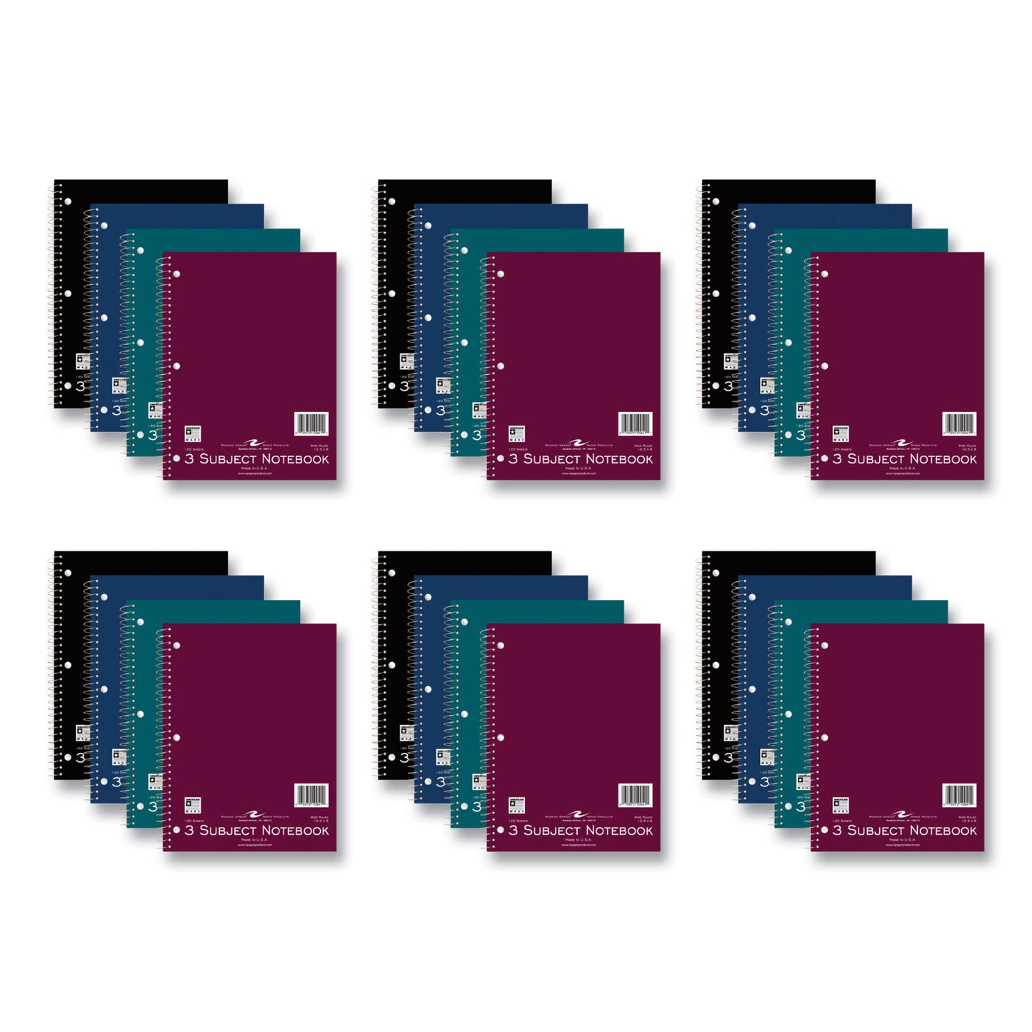Subject Wirebound Promotional Notebook, 3-Subject, Wide/Legal Rule, Assorted Cover Colors, (120) 10.5 x 8 Sheets, 24/Carton