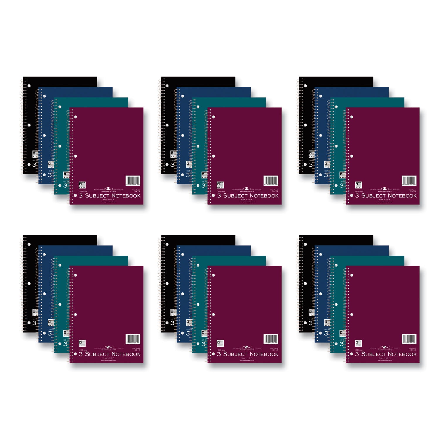 Subject Wirebound Promotional Notebook, 3-Subject, Wide/Legal Rule, Assorted Cover Colors, (120) 10.5 x 8 Sheets, 24/Carton