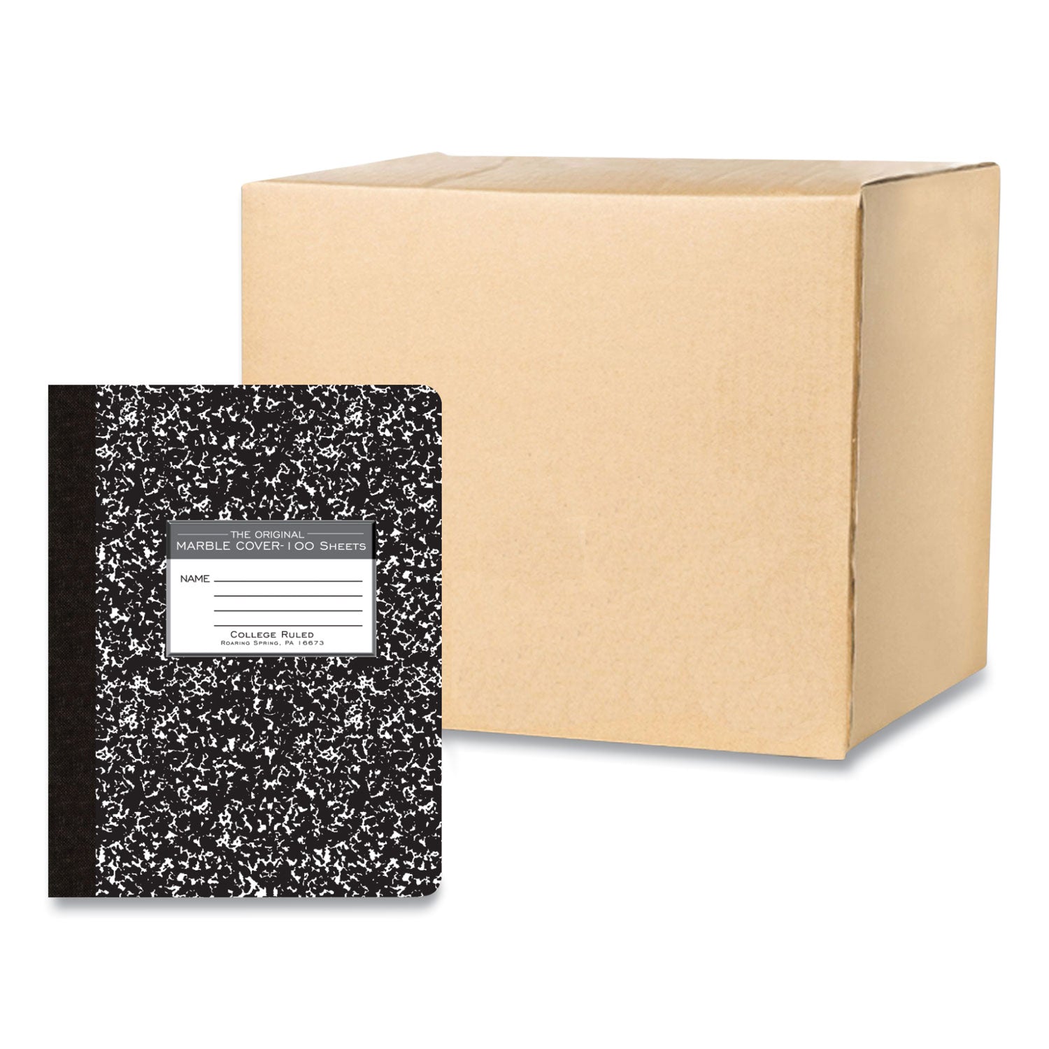 Hardcover Marble Composition Book, Medium/College Rule, Black Marble Cover, (100) 9.75 x 7.5 Sheets, 24/Carton