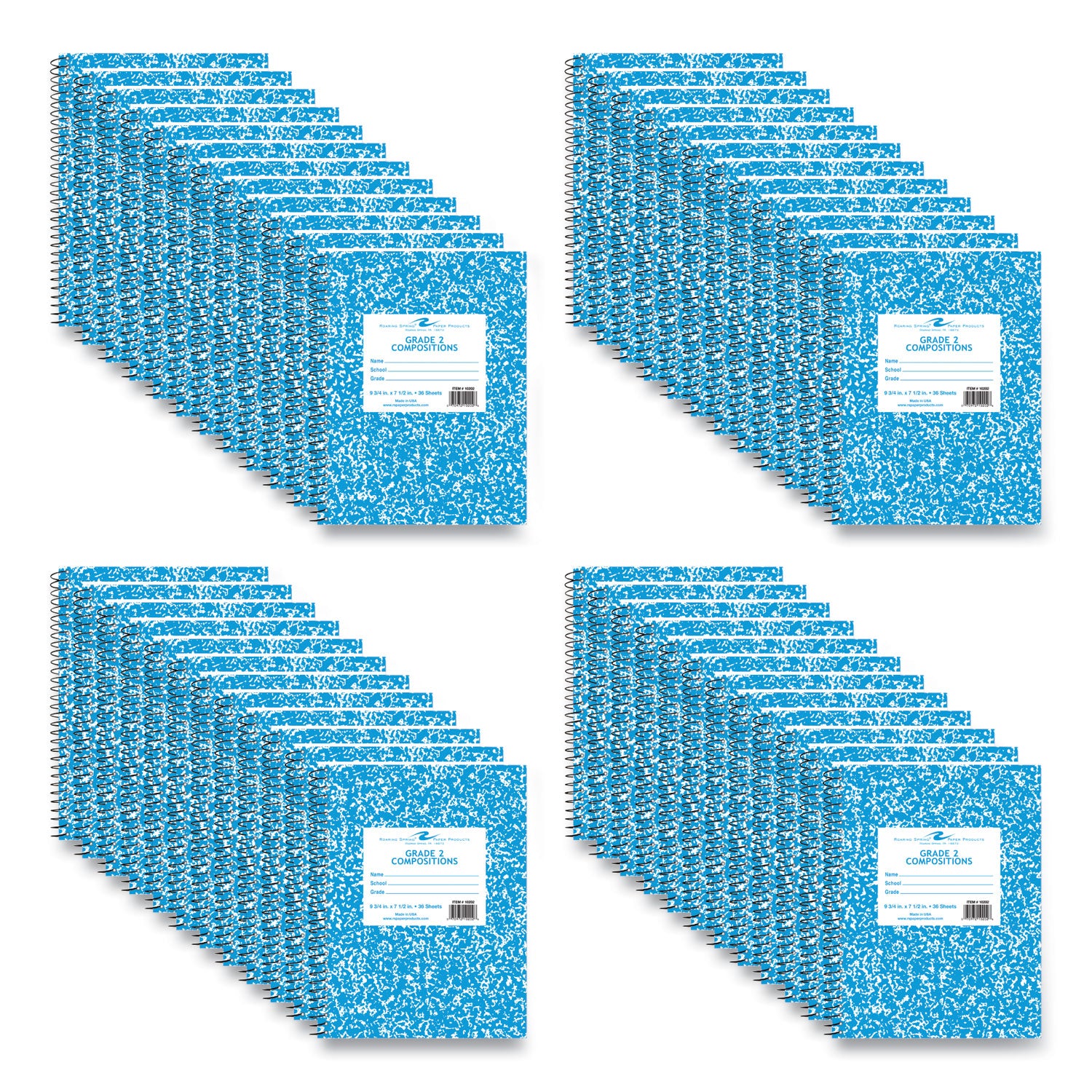 Grade School Wirebound Composition Book, Grade 2 Manuscript Format, Blue Marble Cover, (36) 9.75 x 7.5 Sheets, 48/Carton