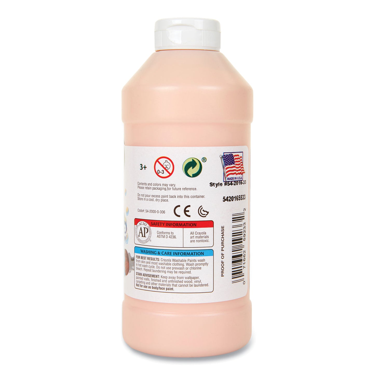 Washable Paint, Peach, 16 Oz Bottle