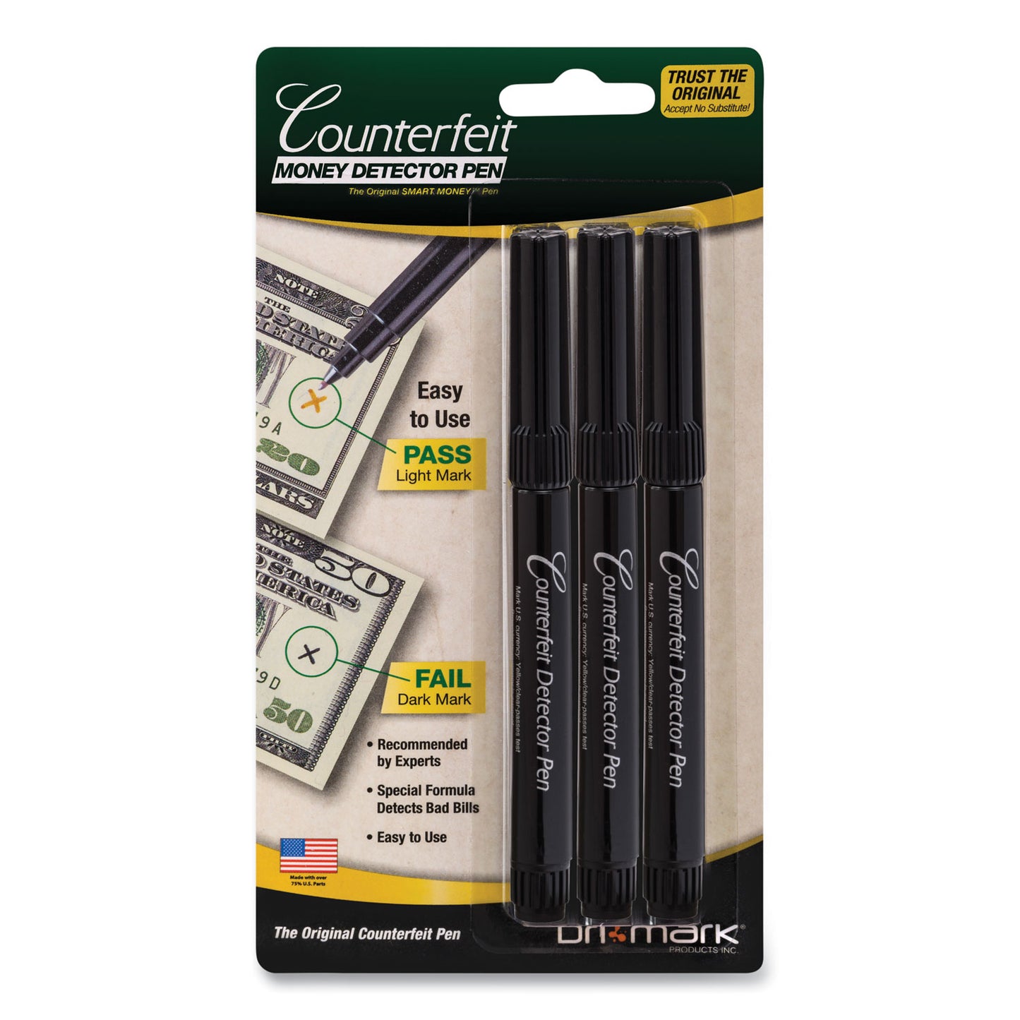 Smart Money Pen for USD, Black, 3/Pack