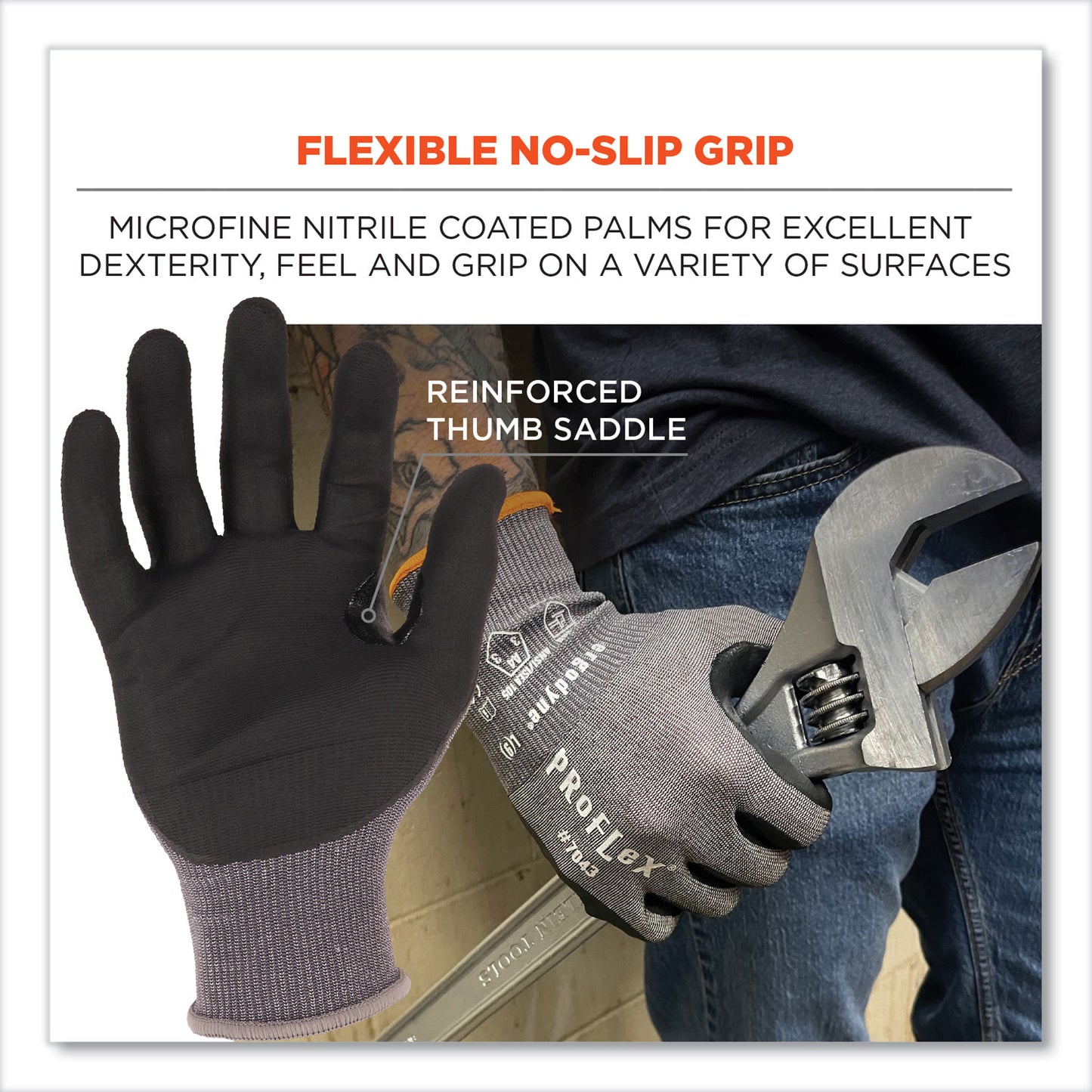 ProFlex 7043 ANSI A4 Nitrile Coated CR Gloves, EN388: 4X42D, 9" Long, XX-Large, Gray, 12 Pairs
