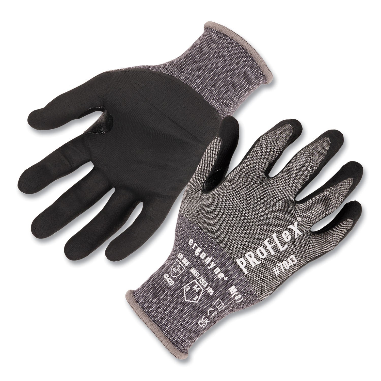 ProFlex 7043 ANSI A4 Nitrile Coated CR Gloves, EN388: 4X42D, 9" Long, X-Large, Gray, 12 Pairs
