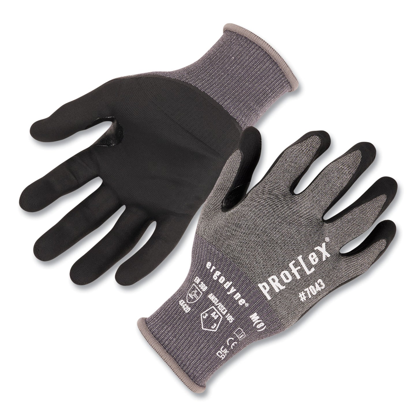 ProFlex 7043 ANSI A4 Nitrile Coated CR Gloves, EN388: 4X42D, 9" Long, Small, Gray, 12 Pairs